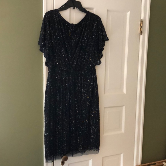 Adrianna Papell Navy Sequin Straight Waist Dress - Picture 2 of 4
